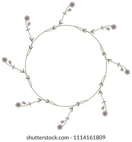 Isolated vector illustration. Round floral frame with meadow flowers.