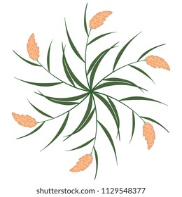 Isolated vector illustration. Round floral decor, star or mandala made of reed or cane branches. Cartoon style.