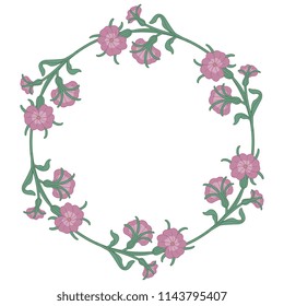 Isolated vector illustration. Round floral frame or decor with wild flowers. Wreath of  Corn Cockle blossom.