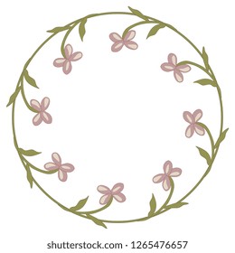 Isolated vector illustration. Round floral decor or frame. Wreath of wild flowers. Vintage style.