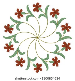 Isolated vector illustration. Round floral decor or mandala with stylized flowers.
