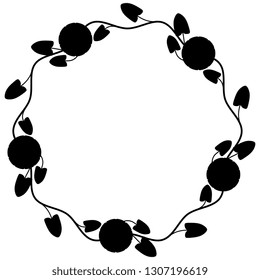 Isolated vector illustration. Round floral decor or frame. Black silhouette on white background.