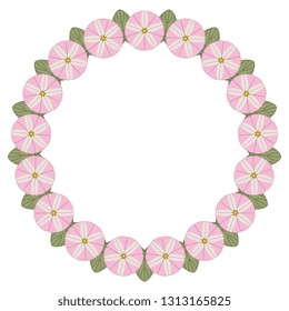 Isolated vector illustration. Round floral decor or frame. Wreath of stylized bindweed flowers and leaves.
