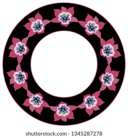 Isolated vector illustration. Round floral decor, frame or texture with wreath of tulip flowers.