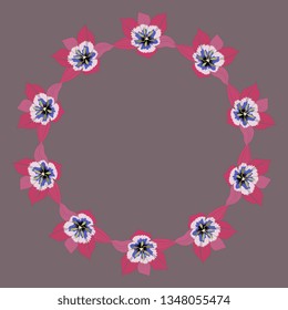 Isolated vector illustration. Round floral decor, frame or texture with wreath of tulip flowers.