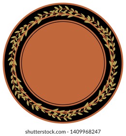 Isolated vector illustration. Round floral decor, frame or texture. Wreath made of stylized branches with leaves and berries.