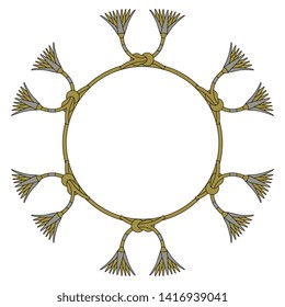 Isolated vector illustration. Round floral decor or frame with ancient Egyptian lotus motifs.