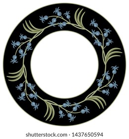 Isolated vector illustration. Round floral decor, frame or texture. Wreath of hyacinth flowers in a circle. Folk style.