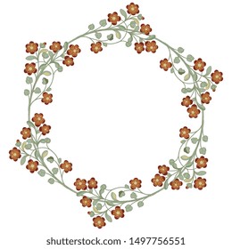 Isolated vector illustration. Round floral frame. Vintage style.