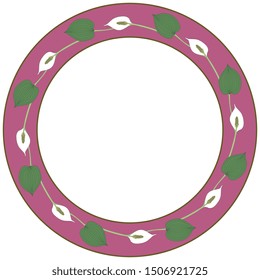 Isolated vector illustration. Round floral decor, frame or texture with Bog Arum plant. (Calla Palustris). Swamp Lily.