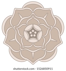 Isolated vector illustration. Round floral decor. Stylized rose blossom. Monochrome geometrical mandala.