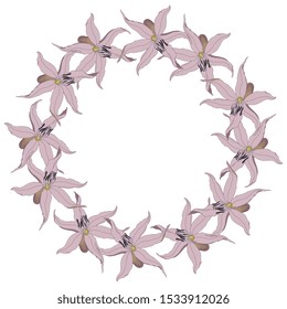 Isolated vector illustration. Round floral decor or frame. Wreath of wild lilies. Erythronium hendersonii.