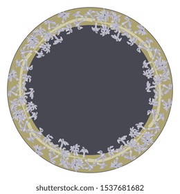 Isolated vector illustration. Round floral decor, frame or texture with branches of hyacinth flowers.