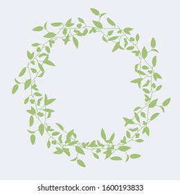 Isolated vector illustration. Round floral decor or frame with branches . Vintage style. 