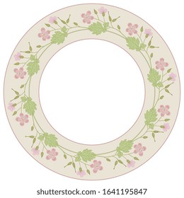 Isolated vector illustration. Round floral decor, frame or texture with wild flowers. Wreath of Geranium or Pelargonium blossom in a ring. Cranesbill plant.