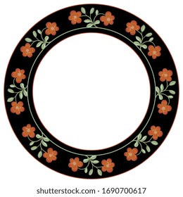  Vektorillustration einzeln. Rund floraler Rahmen, Dekor oder Textur mit stylisierten Blumenzweigen. Folk-Stil.