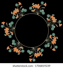 
Isolated vector illustration. Round floral frame. Wreath of nasturtium flowers.