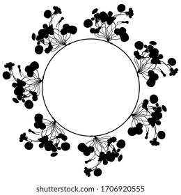 Isolated vector illustration. Round floral frame. Wreath of nasturtium flowers. Black silhouette on white background.