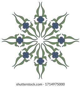 Isolated vector illustration. Round floral decor. Botanical star mandala. Folk vintage style.