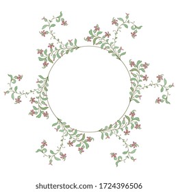 Isolated vector illustration. Round floral frame. 