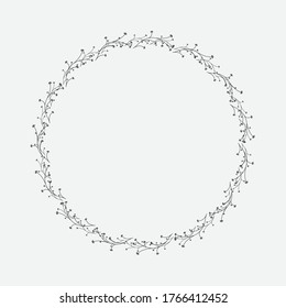 Isolated vector illustration. Round floral decor or frame. Wreath of wild carnation flowers. Black silhouette on white background.