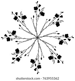 Isolated vector illustration. Round floral star made of eight silhouetted flax plants.
