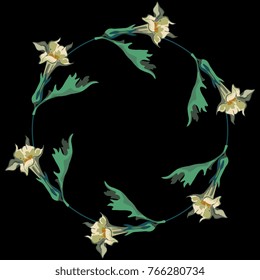 Isolated vector illustration. Round floral frame with datura flowers.