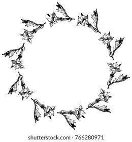 Isolated vector illustration. Round floral border made of silhouetted datura flowers. Based on hand drawn sketch.