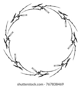 Isolated vector illustration. Round frame made of Pteranodon skeletons. 