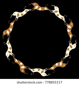 Isolated vector illustration. Round frame made of silhouettes of running bulls. Based on Minoan art of ancient Crete.