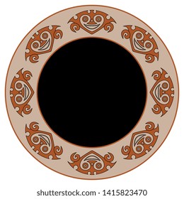 Isolated vector illustration. Round geometrical decor, frame or texture with stylized funny faces. Ancient Native American tribal motif from Panama.