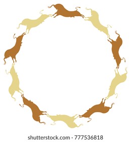 Isolated vector illustration. Round simple frame made of colorful silhouettes of running bulls. Based on ancient Cretan art.