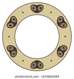 Isolated vector illustration. Round tribal decor, frame or texture with stylized frog faces. Native American ethnic motif of Tlingit Indians. 