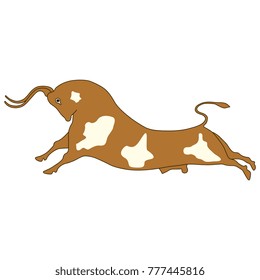 Isolated vector illustration. Running bull. Based on ancient Cretan fresco image. 