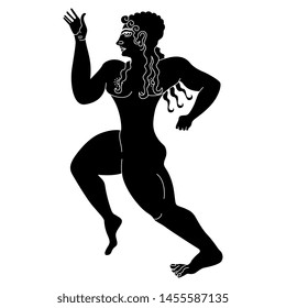 Isolated vector illustration. Running Etruscan man. Black and white silhouette.