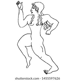 Isolated vector illustration. Running Etruscan man. Black and white linear silhouette.