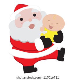 Isolated vector illustration of Santa holding a baby