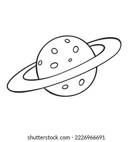 Isolated vector illustration of Saturn planet. Cute thin line icon for design, cover etc.