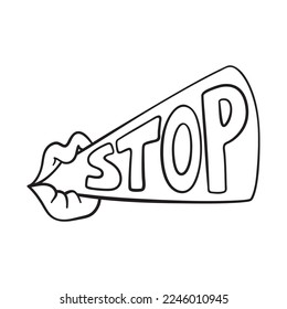 Isolated vector illustration of saying stop. Cute thin line icon for design, cover etc.	