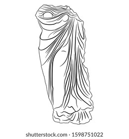 Isolated Vector Illustration. Sculpture Of Ancient Greek Or Roman Goddess. Headless Draped Female Torso. Black And White Linear Silhouette.