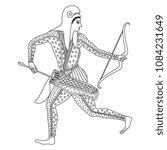 Isolated vector illustration of a Scythian warrior. Based on ancient Greek vase painting motif. Black and white linear silhouette.
