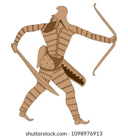 Isolated vector illustration of a Scythian warrior with a sword and bow. Based on ancient Greek vase painting motif.