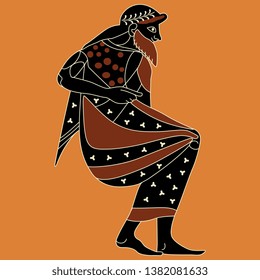 Isolated vector illustration. Seated ancient Greek god or man. Vase painting motif.
