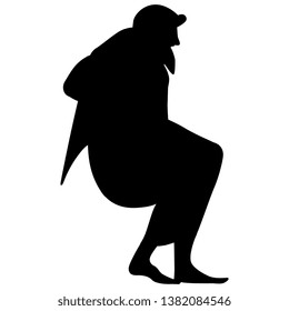 Isolated vector illustration. Seated ancient Greek god or man. Black silhouette on white background.