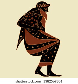 Isolated vector illustration. Seated ancient Greek god or man. Vase painting motif.