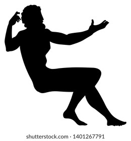 
Isolated vector illustration. Seated ancient Greek man with pointing hand. Black silhouette on white background.
