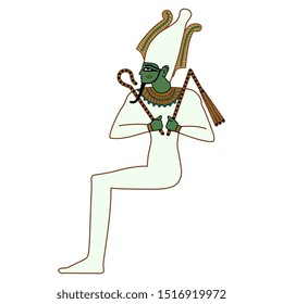 Isolated vector illustration. Seated ancient Egyptian god Osiris. Cartoon style.