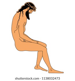 Isolated vector illustration of a seated bearded ancient Greek man. Based on antique vase painting.