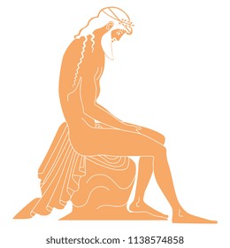 Isolated vector illustration of a seated bearded ancient Greek man or god. Based on antique vase painting.