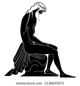 Isolated vector illustration of a seated bearded ancient Greek man. Based on antique vase painting.